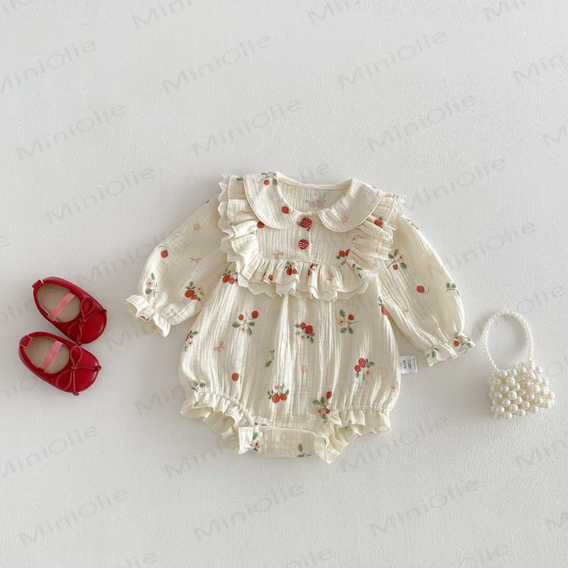 Baby Strawberry Ruffle Collar Bodysuit - image 2