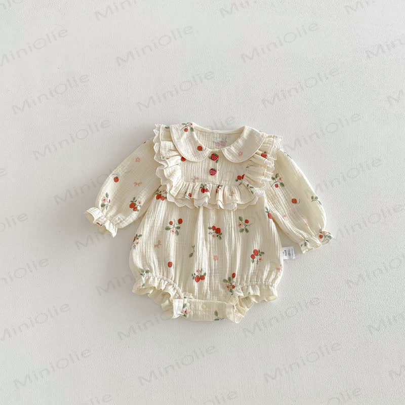 Baby Strawberry Ruffle Collar Bodysuit - image 3