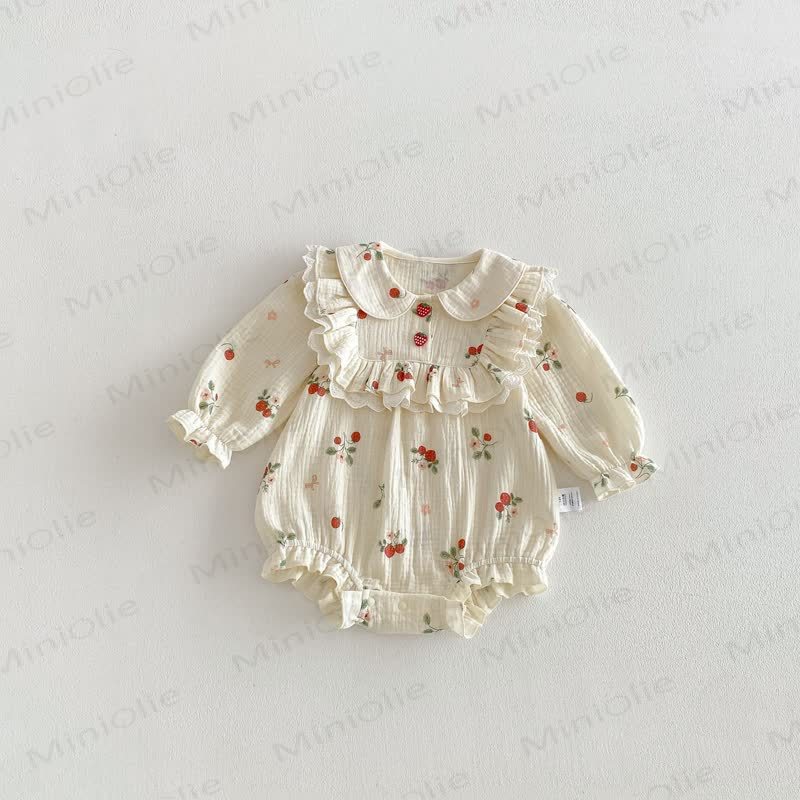 Baby Strawberry Ruffle Collar Bodysuit - image 3
