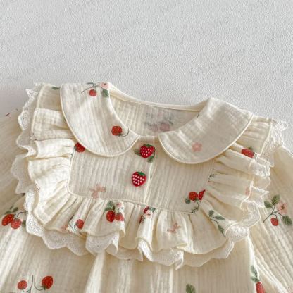 Baby Strawberry Ruffle Collar Bodysuit - image 5