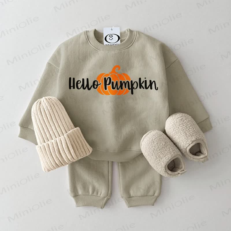 HELLO PUMPKIN Baby Grey Green Sweatshirt 2-piece Set - Grey Green - 2-3T - image 1