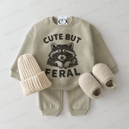 CUTE BUT FERAL Baby Raccoon Grey Green Sweatshirt 2-piece Set - Grey Green - 2-3T - image 1