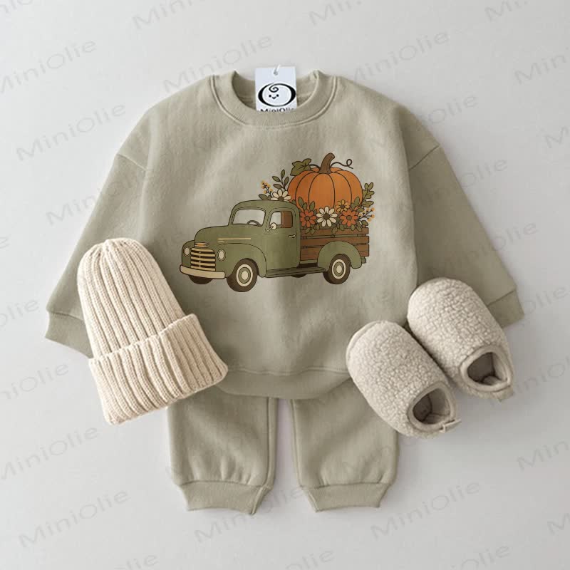 Baby Truck & Pumpkin Grey Green Sweatshirt 2-piece Set - Grey Green - 2-3T - image 1