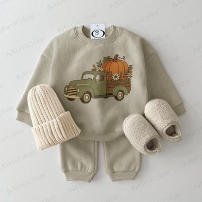 Baby Truck & Pumpkin Grey Green Sweatshirt 2-piece Set - Grey Green - 2-3T - image 1