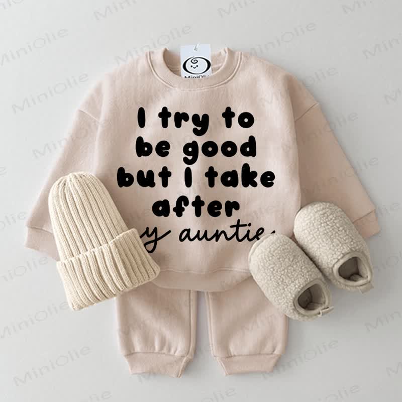 I TRY TO BE GOOD BUT I TAKE AFTER MY AUNTIE Baby Sweatshirt 2-piece Set - Beige - 2-3T - image 1