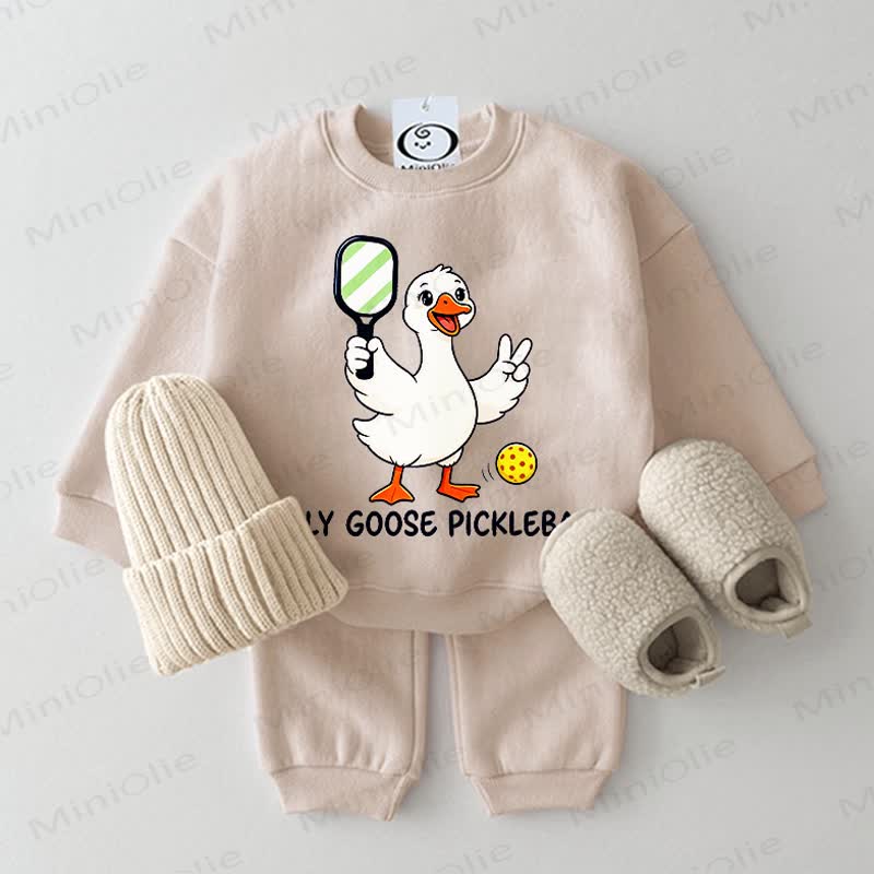 SILLY GOOSE PICKLEBALL Baby Sweatshirt 2-piece Set - Beige - 2-3T - image 1