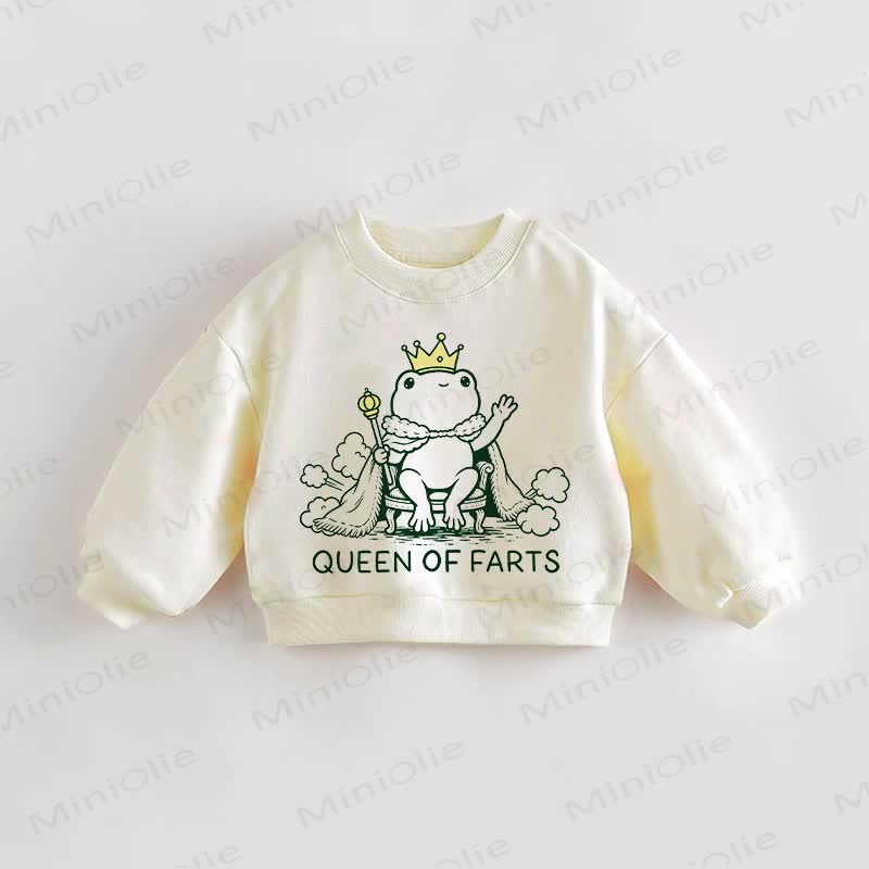 QUEEN OF FARTS Baby Toddler Frog Cream Sweatshirt - Cream - 3-5T - image 1