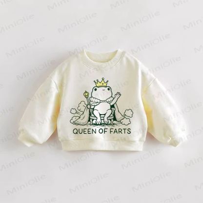 QUEEN OF FARTS Baby Toddler Frog Cream Sweatshirt - Cream - 3-5T - image 1