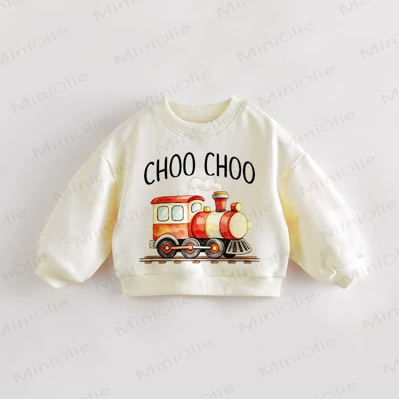 CHOO CHOO Baby Toddler Train Cream Sweatshirt - Cream - 3-5T - image 1