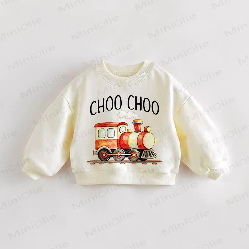 CHOO CHOO Baby Toddler Train Cream Sweatshirt - Cream - 3-5T - image 1