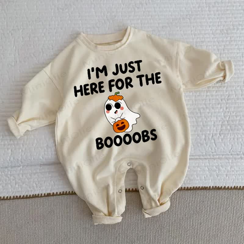 I'M JUST HERE FOR THE BOOOOBS Baby Beige Romper - Beige - 2-3T - image 1