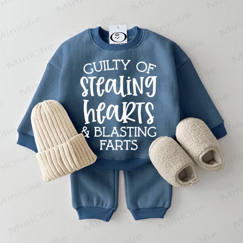 GUILTY OF STEALING HEARTS & BLASTING FARTS Baby Sweatshirt 2-piece Blue Set - Blue - 2-3T - image 1