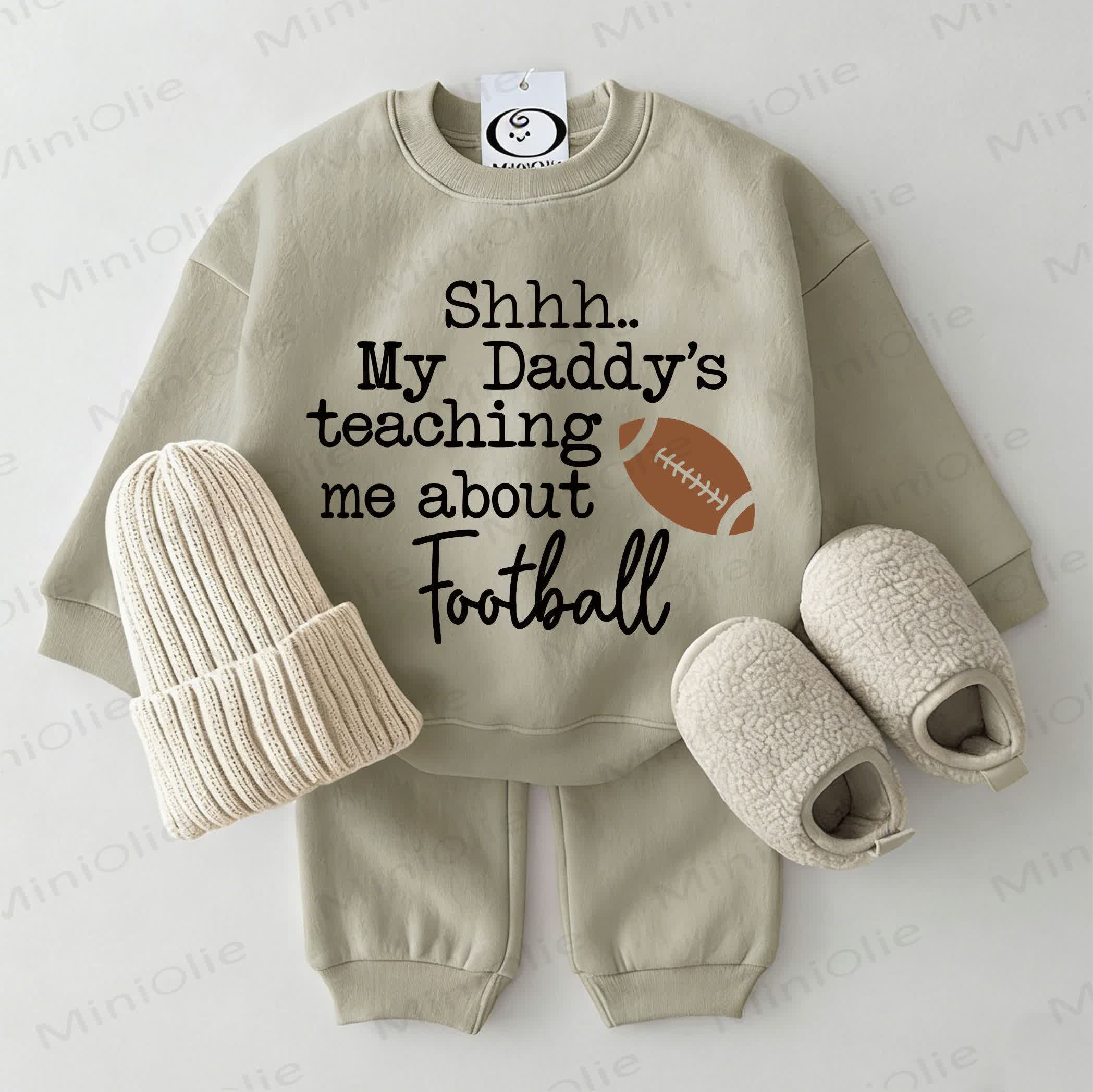 SHHH.. MY DADDY'S TEACHING ME ABOUT FOOTBALL Baby Sweatshirt 2-piece Grey Green Set - Grey Green - 2-3T - image 1
