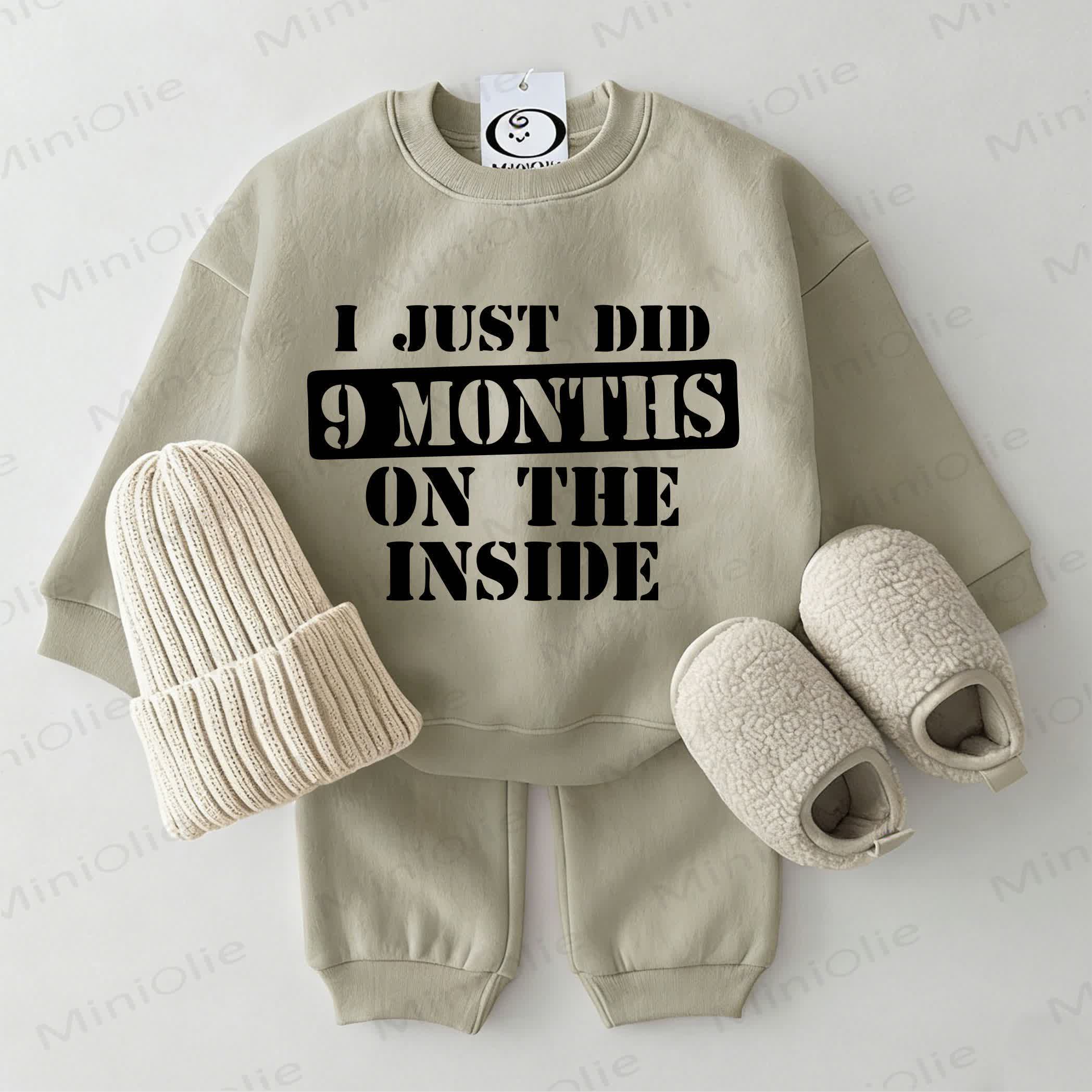 I JUST DID 9 MONTHS ON THE INSIDE Baby Sweatshirt 2-piece Grey Green Set - Grey Green - 2-3T - image 1