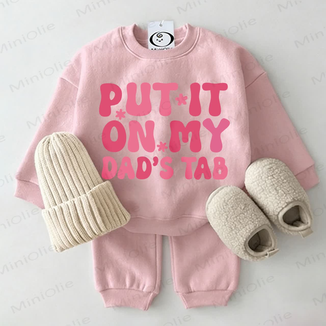 PUT IT ON MY DAD'S TAB Baby Sweatshirt 2-piece Pink Set - Pink - 2-3T - image 1