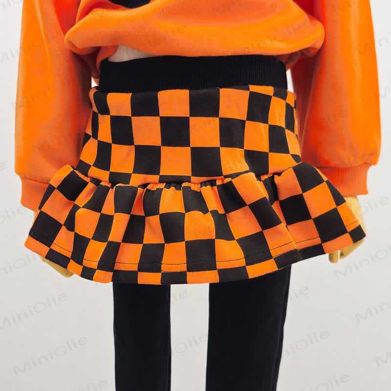Toddler Pumpkin Face Sweatshirt and Plaid Pants/Skort 2-piece Set - image 6