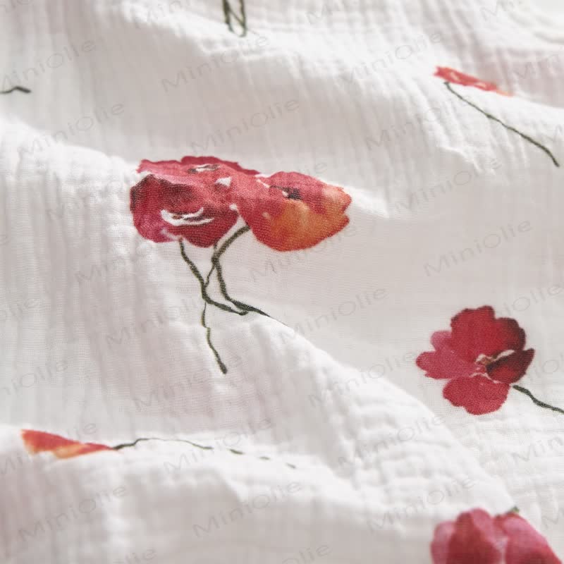 Baby Girls Red Flower Print White Jumpsuit with Hat - image 6