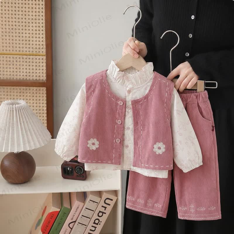 Toddler Girl Vintage Floral Corduroy 3-piece Set - image 1