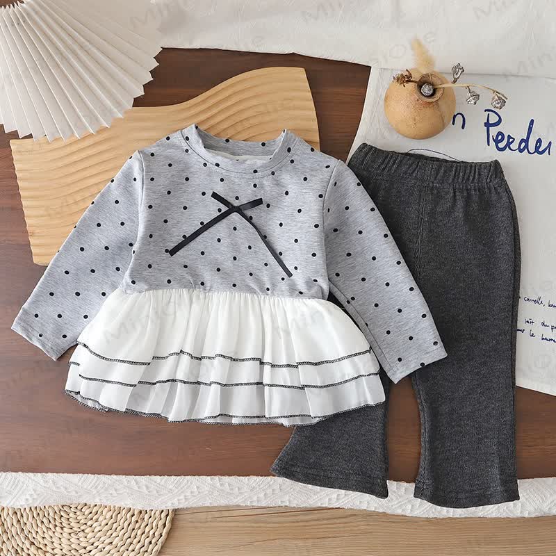 Toddler Girl Polka Dot Ruffle Hem Top and Pants 2-piece Set - Gray - 4-5T - image 1