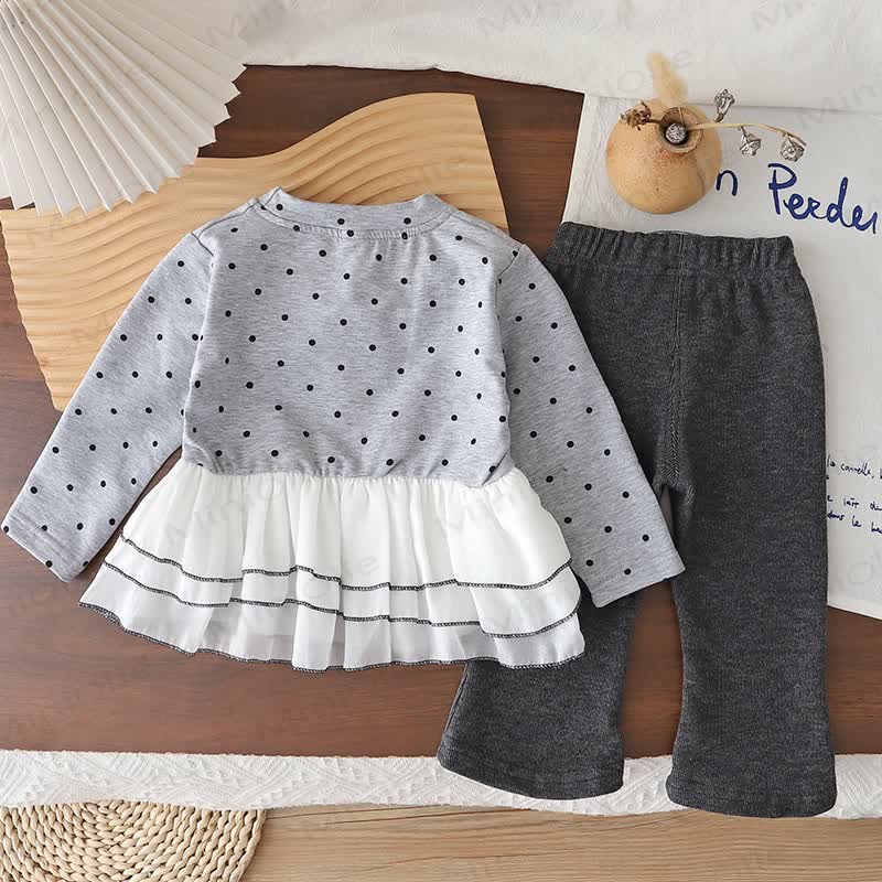 Toddler Girl Polka Dot Ruffle Hem Top and Pants 2-piece Set - image 2
