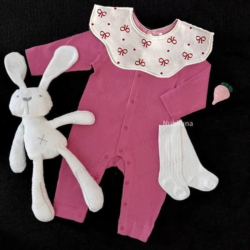 Baby Ribbed Snap Front Romper - Pink - 12-18M - image 1
