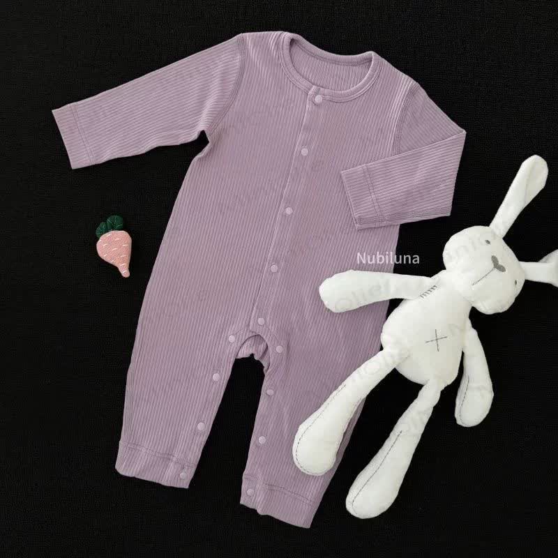 Baby Ribbed Snap Front Romper - Purple - 12-18M - image 2