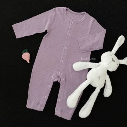 Baby Ribbed Snap Front Romper - Purple - 12-18M - image 2