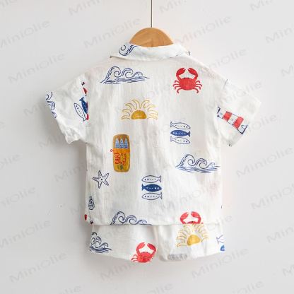 Baby Toddler White Ocean Shirt and Shorts 2-piece Set - image 3