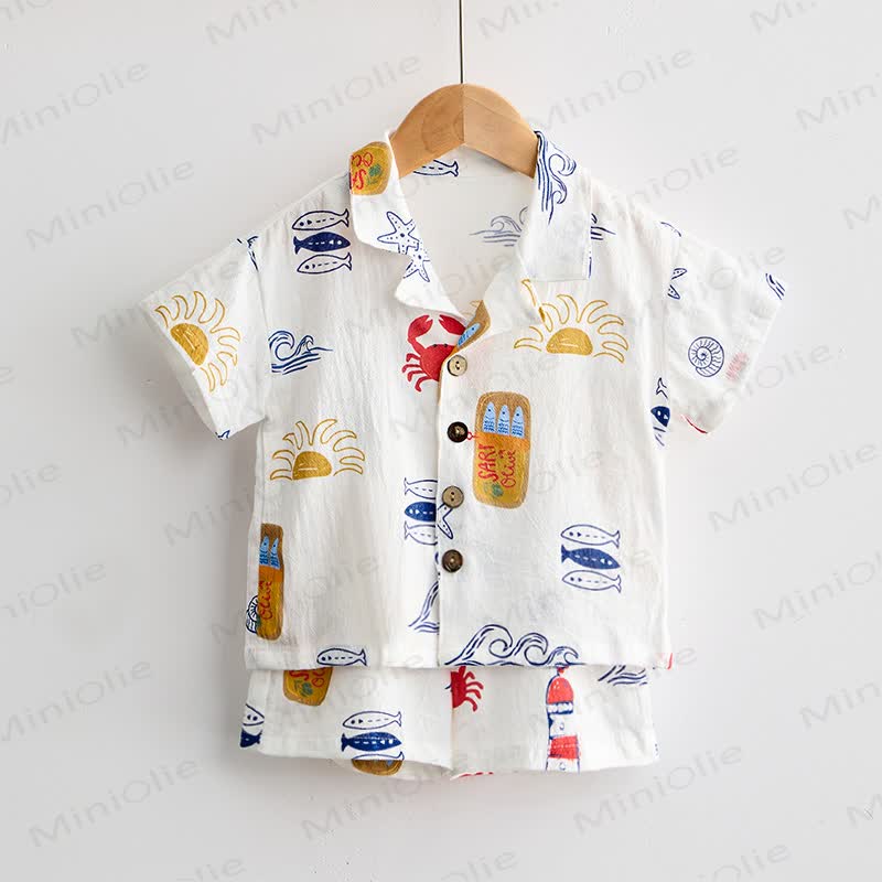 Baby Toddler White Ocean Shirt and Shorts 2-piece Set - image 2