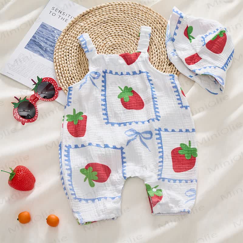 Baby Girls Strawberry Bows Romper with Hat - image 2