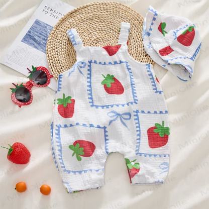 Baby Girls Strawberry Bows Romper with Hat - image 2