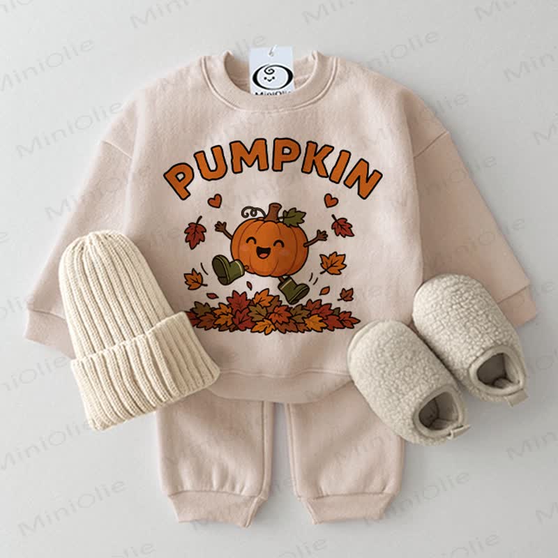 PUMPKIN Baby Maple Sweatshirt 2-piece Set - Beige - 2-3T - image 1