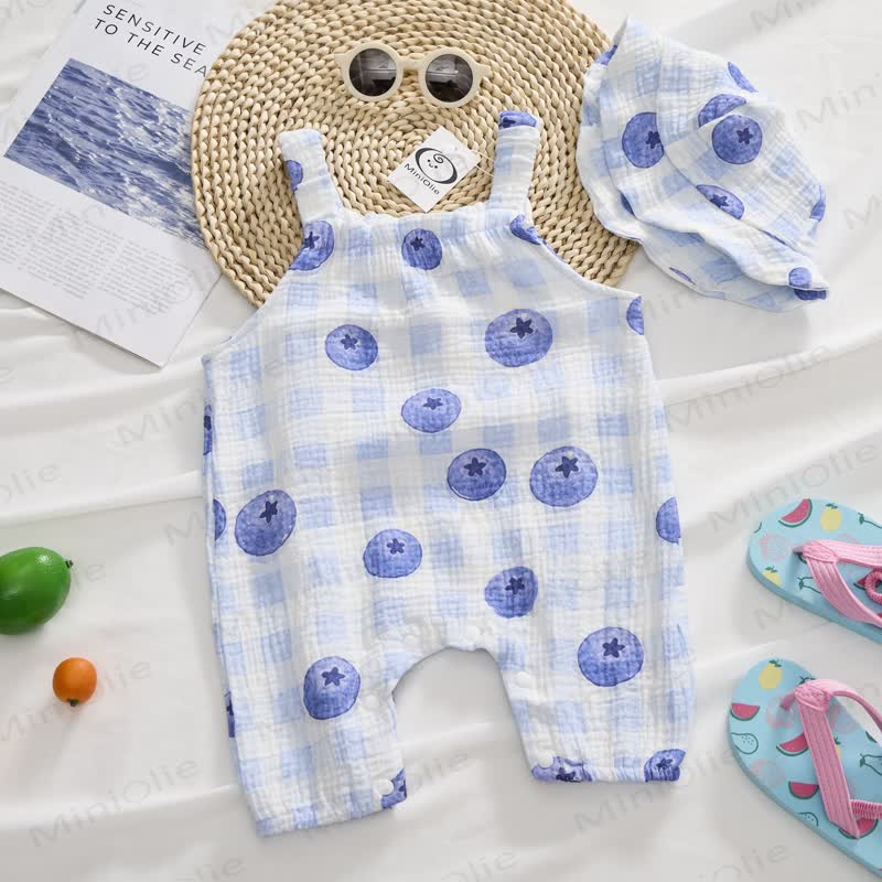 Baby Girl Blueberry Checkerboard Romper with Hat - image 6