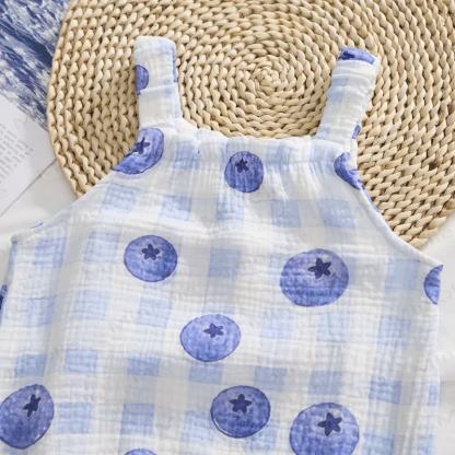 Baby Girl Blueberry Checkerboard Romper with Hat - image 8
