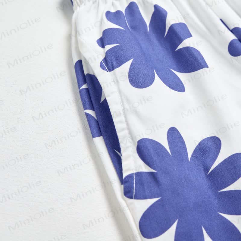 Baby Toddler Blue Floral Print White Tank Top and Pants 2-piece Set - image 5