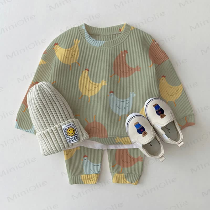 Baby Green Chicken Print Waffle 2-piece Set - Green - 2-3T - image 1