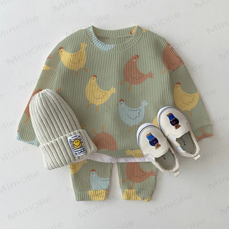 Baby Green Chicken Print Waffle 2-piece Set - Green - 2-3T - image 1