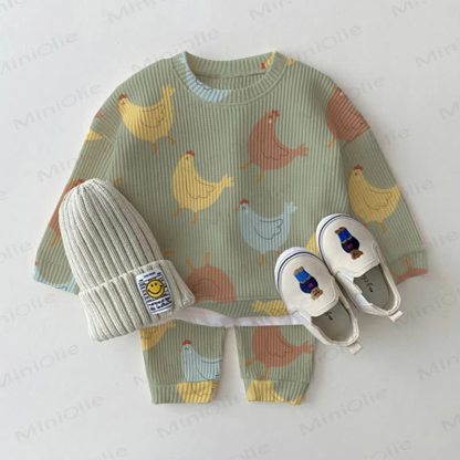 Baby Green Chicken Print Waffle 2-piece Set - Green - 2-3T - image 1