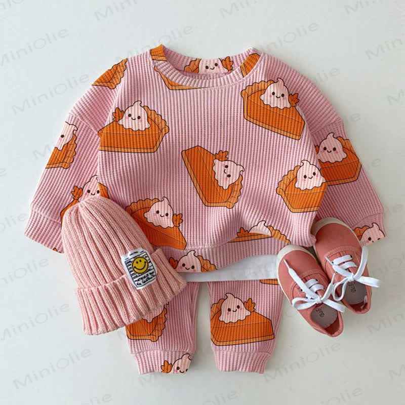 Baby Pink Pumpkin Pie Print Waffle 2-piece Set - Pink - 2-3T - image 1