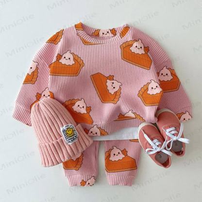 Baby Pink Pumpkin Pie Print Waffle 2-piece Set - Pink - 2-3T - image 1