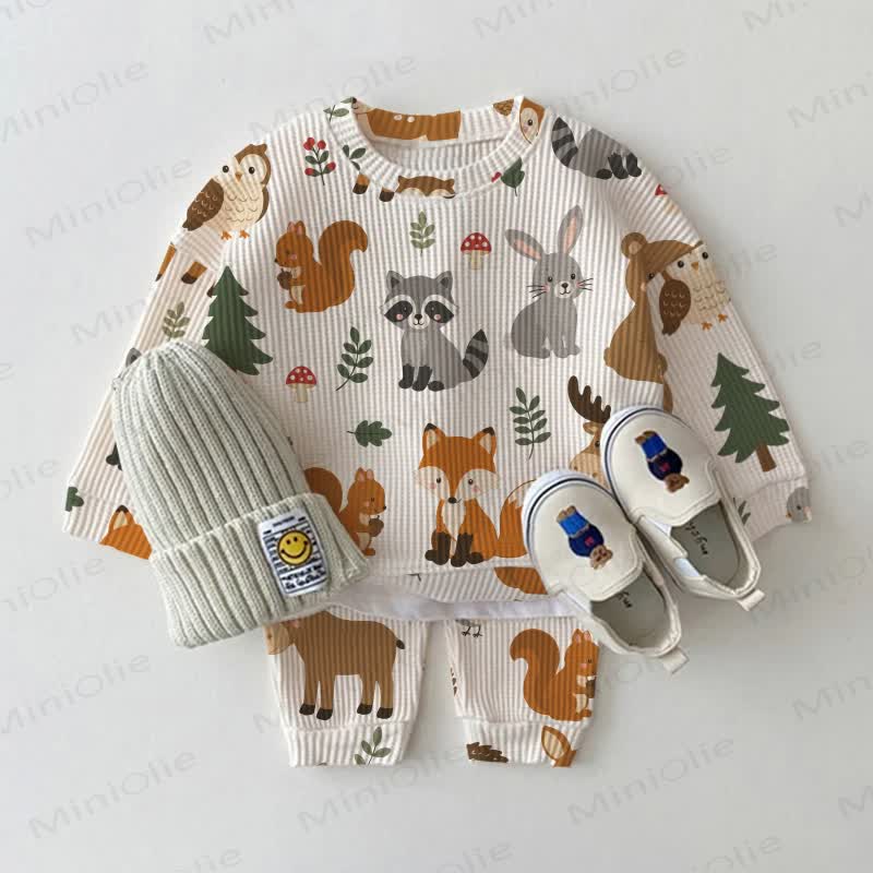 Baby Beige Animal Print Waffle 2-piece Set - Beige - 2-3T - image 1