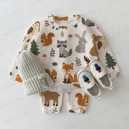 Baby Beige Animal Print Waffle 2-piece Set - Beige - 2-3T - image 1
