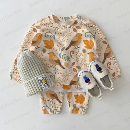 Baby Apricot Bird Print Waffle 2-piece Set - Apricot - 2-3T - image 1