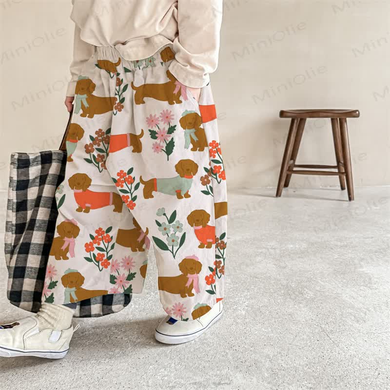 Baby Dachshund & Flower Beige Pants - Beige - 2-3T - image 1