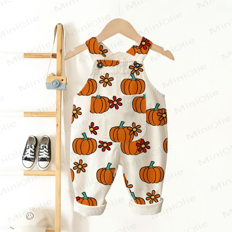Baby Toddler Pumpkin & Flower Beige Overalls - Beige - 3-5T - image 1