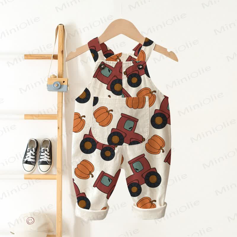 Baby Toddler Tractor & Pumpkin Beige Overalls - Beige - 3-5T - image 1