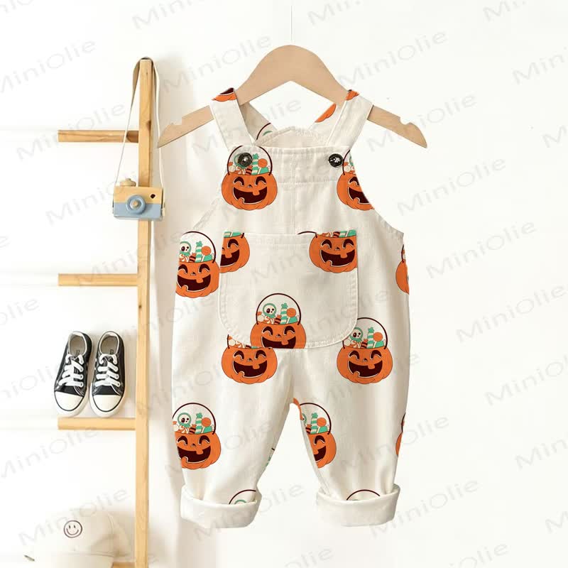 Baby Toddler Pumpkin & Candy Beige Overalls - Beige - 3-5T - image 1