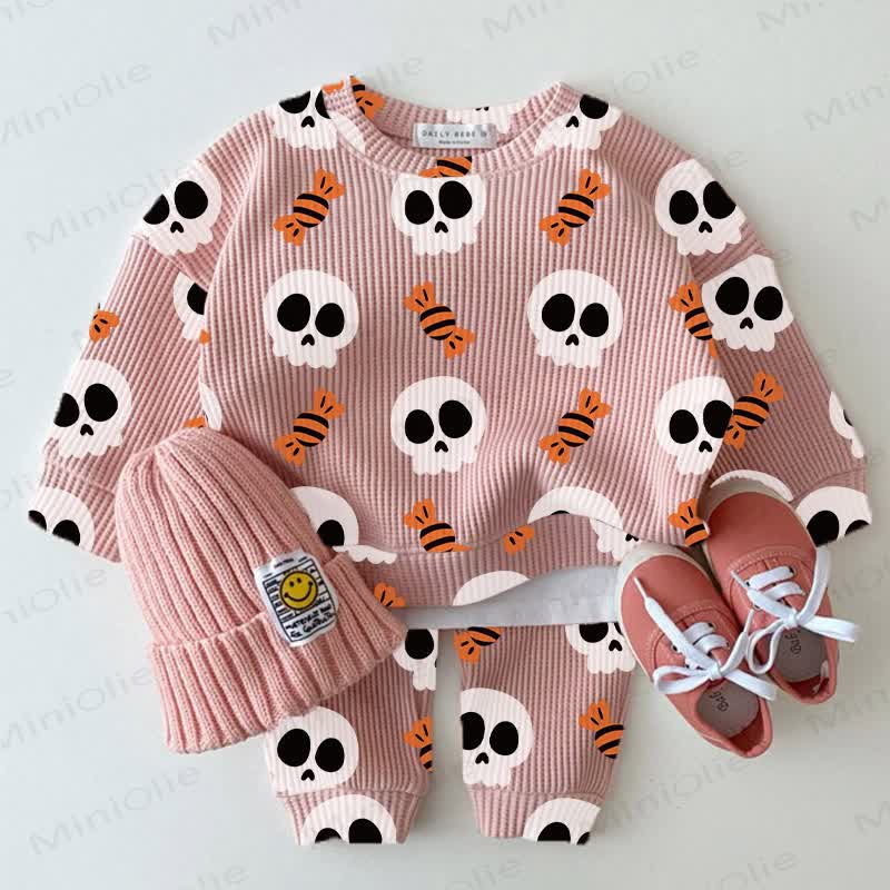 Baby Pink Skull Candy Print Waffle 2-piece Set - Pink - 2-3T - image 1