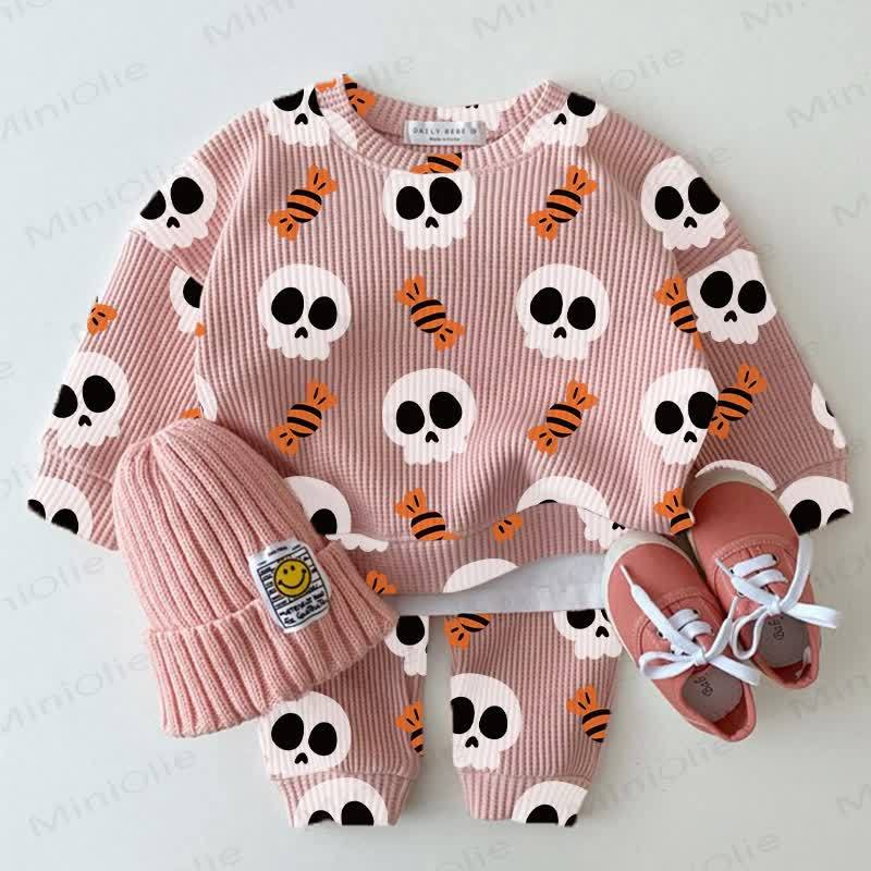 Baby Pink Skull Candy Print Waffle 2-piece Set - Pink - 2-3T - image 1