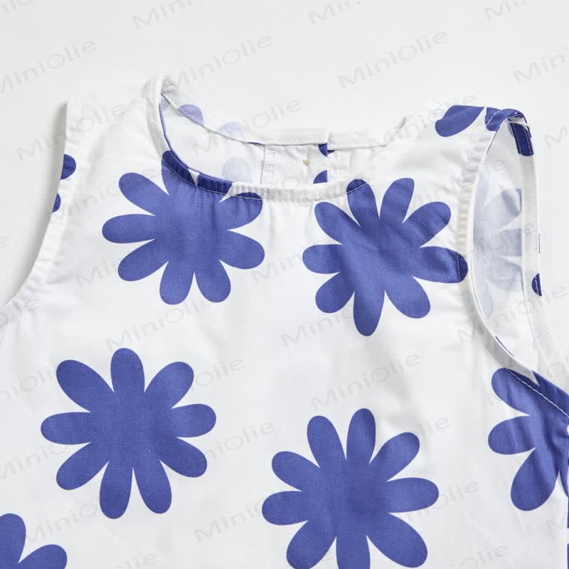Baby Toddler Blue Floral Print White Tank Top and Pants 2-piece Set - image 2